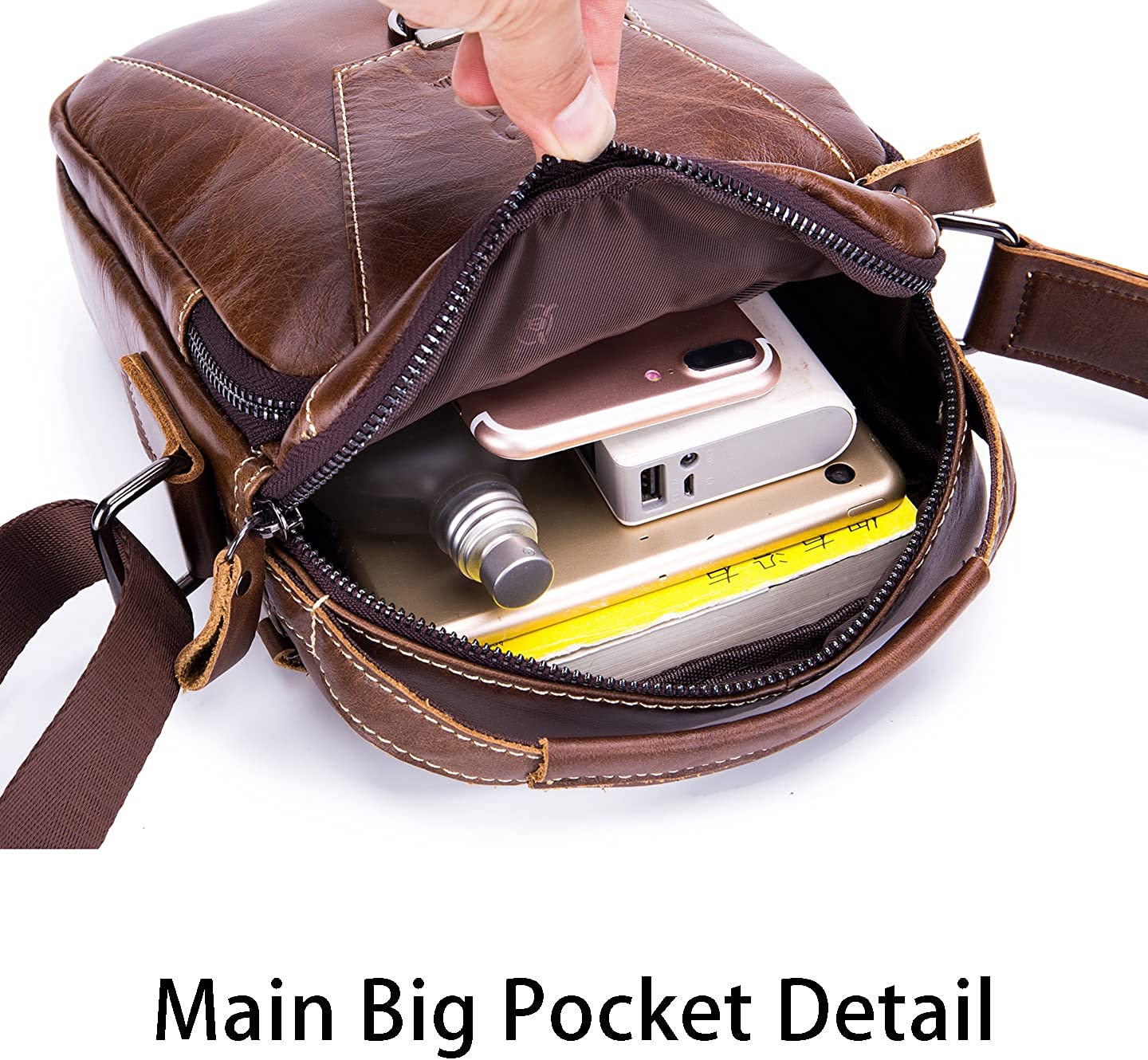 LUKZIJAES Genuine Leather Shoulder Bag Men Messenger Handbag Sling Crossbody Bag for Business Everyday Casual Travel - Image 6
